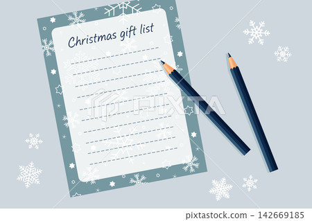 blank christmas gift list with snowflakes and pencils isolated vector illustration blank christmas gift list with snowflakes and pencils isolated vector illustration 142669185