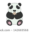 A cute illustration of a panda holding a delicious-looking croissant (bread). 142669568