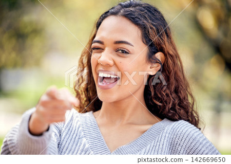 Portrait, woman and happy with expression, choice and opportunity at university, campus or college as student. Female person, candidate and vote for leadership in school as representative in election Portrait, woman and happy with expression, choice and opportunity at university, campus or college as student. Female person, candidate and vote for leadership in school as representative in election 142669650