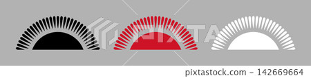 Malawi rising sun red, black, white flat emblems layouts. Set of Malawian half sun with radiating rays symbol templates from Republic of Malawi flag. Malawi rising sun red, black, white flat emblems layouts. Set of Malawian half sun with radiating rays symbol templates from Republic of Malawi flag. 142669664