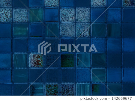 Color blue paint navy ceramic tile abstract pattern decorative mosaic texture background square backdrop structure Color blue paint navy ceramic tile abstract pattern decorative mosaic texture background square backdrop structure 142669677