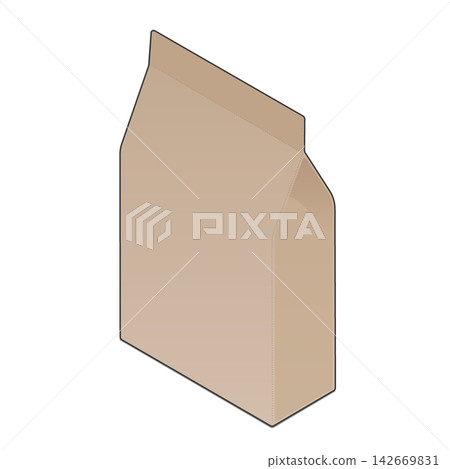 Isometric illustration of a plain kraft paper bag on the packaging. Isometric illustration of a plain kraft paper bag on the packaging. 142669831