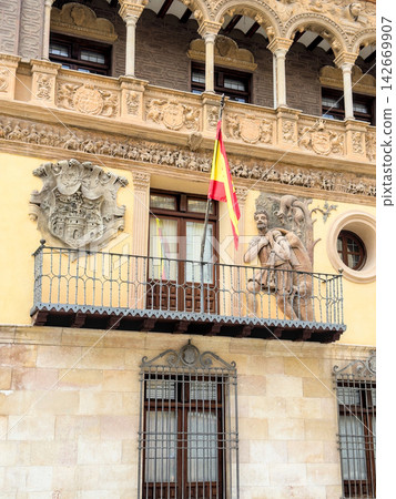 Ornate Renaissance facade of the historic town hall in Tarazona, Aragon, Spain Ornate Renaissance facade of the historic town hall in Tarazona, Aragon, Spain 142669907