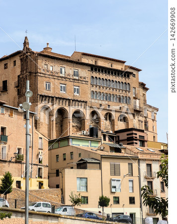 The Renaissance Bishop's Palace above the old town of Tarazona, Aragon, Spain The Renaissance Bishop's Palace above the old town of Tarazona, Aragon, Spain 142669908