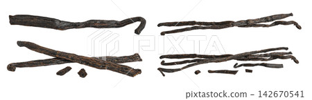Dried vanilla stick isolated on white background Dried vanilla stick isolated on white background 142670541