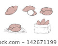 Illustrations of various shapes of sweet potatoes and a set of baked sweet potato ingredients. 142671199