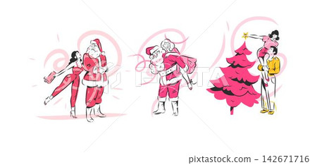 Christmas Couples and Santa Claus Vector Set, Woman with Gift, Decorating Christmas Tree, Romantic Holiday People, Christmas Shopping, Sale and Celebration Christmas Couples and Santa Claus Vector Set, Woman with Gift, Decorating Christmas Tree, Romantic Holiday People, Christmas Shopping, Sale and Celebration 142671716