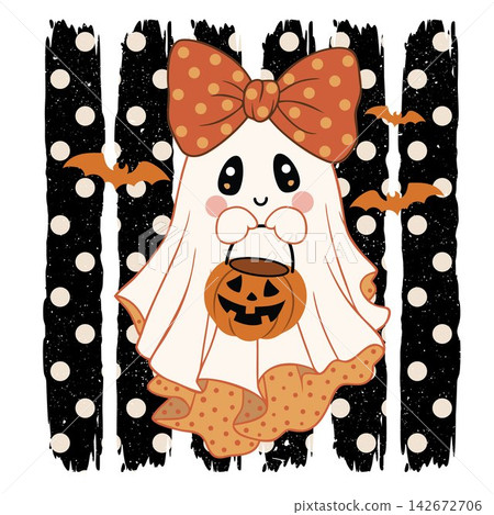 Ghost girl with bow Halloween vector design 142672706