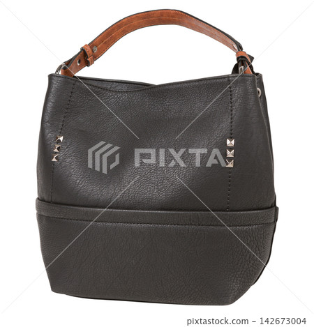 Black leather hobo bucket bag with metal studs and contrast brown strap Black leather hobo bucket bag with metal studs and contrast brown strap 142673004
