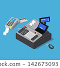 Isometric payment system with cash register and credit card vector illustration 142673093