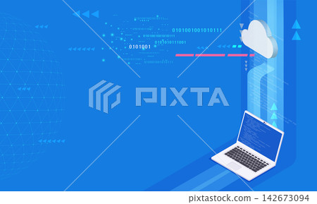 Laptop connecting to cloud data network vector illustration 142673094
