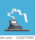 Cash register with long receipt on blue background vector illustration 142673095