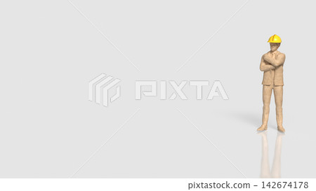 Confident Construction Professional with Yellow Hard Hat and Copy Space 3d render. Confident Construction Professional with Yellow Hard Hat and Copy Space 3d render. 142674178