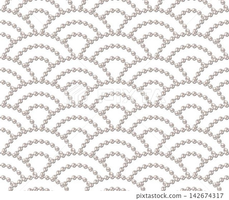 Jewelry seamless pattern with white pearls arranged in fan shaped ornament on transparent background. Wedding luxury design Jewelry seamless pattern with white pearls arranged in fan shaped ornament on transparent background. Wedding luxury design 142674317