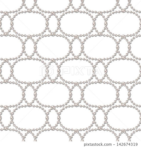 Seamless beaded pattern with strings of white pearls arranged in geometric grid. Transparent background. Wedding luxury design element. Seamless beaded pattern with strings of white pearls arranged in geometric grid. Transparent background. Wedding luxury design element. 142674319