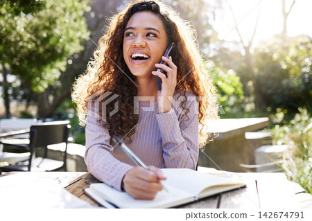 University, book or phone call by woman in park for writing, study or homework, research or gossip. Education, learning or gen z student for notebook, planning or exam advice by contact communication University, book or phone call by woman in park for writing, study or homework, research or gossip. Education, learning or gen z student for notebook, planning or exam advice by contact communication 142674791