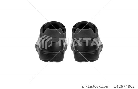 Pair of mens black leather sneakers isolated on white background product shot Pair of mens black leather sneakers isolated on white background product shot 142674862
