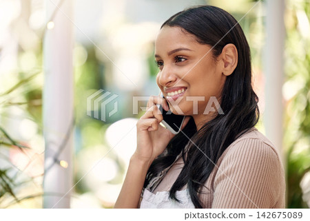 Waitress, phone call and woman for delivery, startup and online food service or restaurant. Coffee shop, small business and happy employee, cafe and manager on smartphone in discussion for logistics Waitress, phone call and woman for delivery, startup and online food service or restaurant. Coffee shop, small business and happy employee, cafe and manager on smartphone in discussion for logistics 142675089