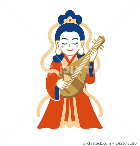 一幅簡單可愛的弁財天(七福神之一)插圖 一幅簡單可愛的弁財天(七福神之一)插圖 142675180