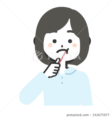 一幅描繪女性面向前方刷牙的上半身插圖。 一幅描繪女性面向前方刷牙的上半身插圖。 142675977
