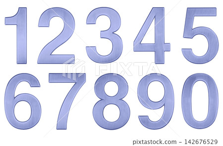 Light Purple brushed metal 3d effect numbers set isolated on white background Light Purple brushed metal 3d effect numbers set isolated on white background 142676529