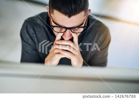 Businessman, eye strain and tired for stress in office with burnout, headache and overworked by desk with top view. Professional, employee and discomfort from glasses with work deadline or frustrated Businessman, eye strain and tired for stress in office with burnout, headache and overworked by desk with top view. Professional, employee and discomfort from glasses with work deadline or frustrated 142676788