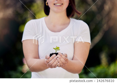 Plants growth, person or hands with tree life for development, environment care or gardening. Green leaves, eco friendly and support agriculture sustainability, volunteer for earth day and charity Plants growth, person or hands with tree life for development, environment care or gardening. Green leaves, eco friendly and support agriculture sustainability, volunteer for earth day and charity 142676810
