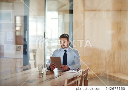 Tablet, online and business man in office for project, website review and reading finance news. Professional, corporate and worker on digital technology for research, financial report and planning Tablet, online and business man in office for project, website review and reading finance news. Professional, corporate and worker on digital technology for research, financial report and planning 142677160
