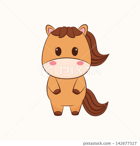 Cute brown horse character cutout on clean background Cute brown horse character cutout on clean background 142677327