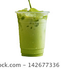 iced of Latte macha green tea on cup isolated white background. 142677336