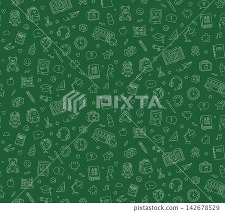 Primary school back to school seamless pattern chalkboard green background line art Primary school back to school seamless pattern chalkboard green background line art 142678529