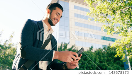 Business man, city and smartphone with travel, ride share or online location with map for commute. Happy, connection and professional in urban town for transport service, taxi or drive app outdoor Business man, city and smartphone with travel, ride share or online location with map for commute. Happy, connection and professional in urban town for transport service, taxi or drive app outdoor 142678573