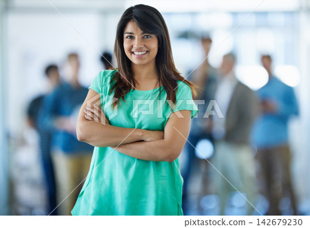 Portrait, business people and woman with arms crossed, smile and confidence in modern office. Face, staff and personal assistant with pride, career ambition and receptionist with startup and cheerful Portrait, business people and woman with arms crossed, smile and confidence in modern office. Face, staff and personal assistant with pride, career ambition and receptionist with startup and cheerful 142679230