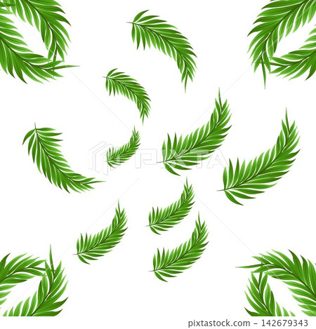 Tropical Palm Leaves and Fern Branches Pattern Vector Background on White Tropical Palm Leaves and Fern Branches Pattern Vector Background on White 142679343