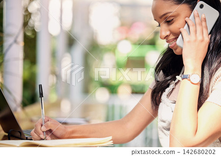 Woman, business and phone call with florist and writing, speaking and online plant order in botanical startup. Communication, gardener and organic inventory for oder, employee and ecommerce growth Woman, business and phone call with florist and writing, speaking and online plant order in botanical startup. Communication, gardener and organic inventory for oder, employee and ecommerce growth 142680202