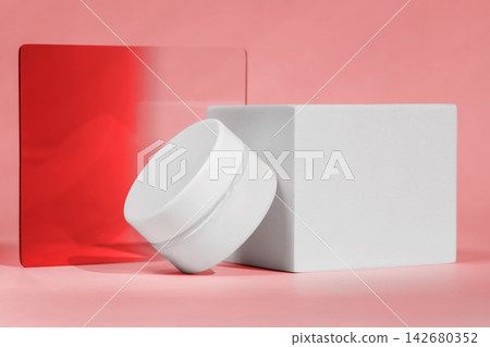 Cosmetic cream jar modern minimal beauty product packaging display Cosmetic cream jar modern minimal beauty product packaging display 142680352