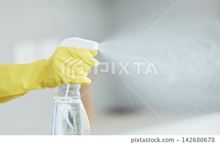 Spray, bottle and hands with product for cleaning, chemical disinfection or janitor working closeup. Detergent, sanitizer and cleaner with liquid in container to wash and dust apartment or home Spray, bottle and hands with product for cleaning, chemical disinfection or janitor working closeup. Detergent, sanitizer and cleaner with liquid in container to wash and dust apartment or home 142680678