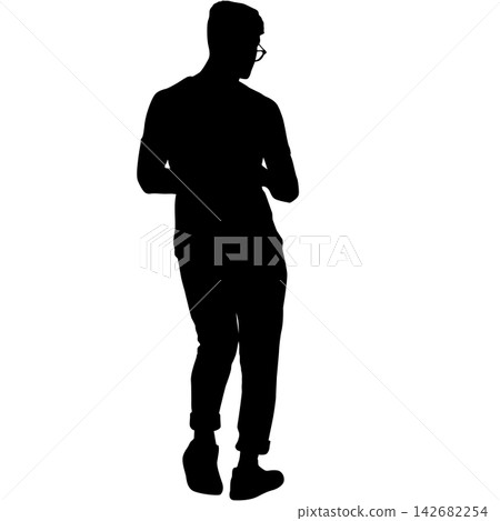 Black silhouette of a man walking isolated on a white background. 142682254