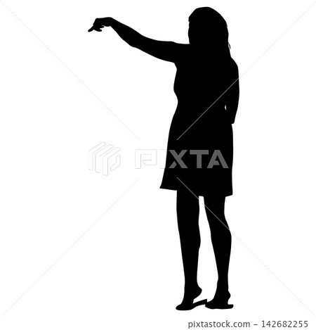 Black silhouette of a woman with raised arms in a joyful and triumphant pose isolated on a white background. Black silhouette of a woman with raised arms in a joyful and triumphant pose isolated on a white background. 142682255