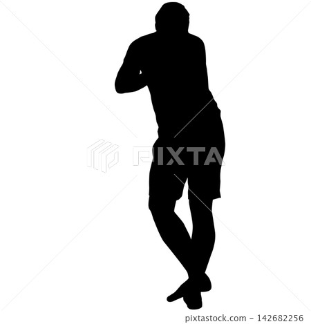 Black silhouette of a man walking isolated on a white background. 142682256