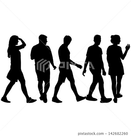 Collection of black silhouettes of men and women in different poses isolated on a white background. Collection of black silhouettes of men and women in different poses isolated on a white background. 142682260