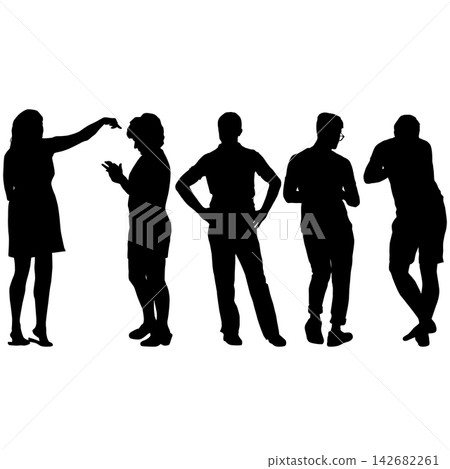 Collection of black silhouettes of men and women in different poses isolated on a white background. Collection of black silhouettes of men and women in different poses isolated on a white background. 142682261