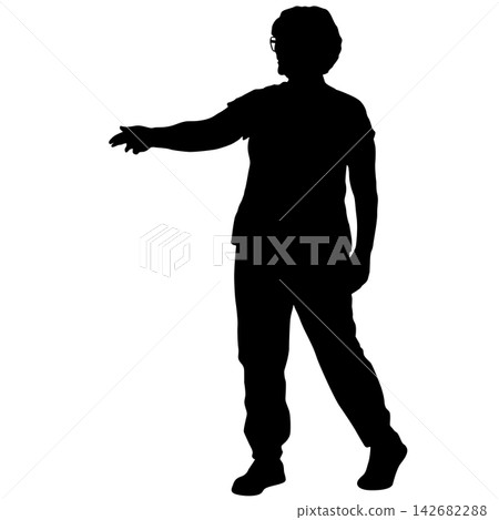 Black silhouette of a woman with raised arms in a joyful and triumphant pose isolated on a white background. Black silhouette of a woman with raised arms in a joyful and triumphant pose isolated on a white background. 142682288