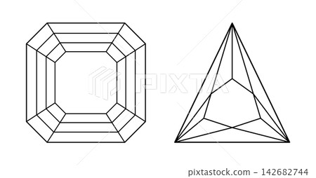 Asscher, Trillion Diamond cut shapes. Set of design diagrams. Brilliant Asscher, Trillion cut patterns. Gemstone outline icons for jewellery design, branding, packaging, logo. Asscher, Trillion Diamond cut shapes. Set of design diagrams. Brilliant Asscher, Trillion cut patterns. Gemstone outline icons for jewellery design, branding, packaging, logo. 142682744