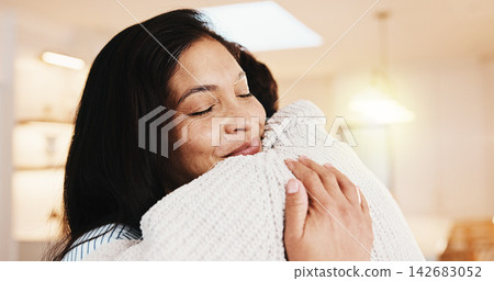 Happy couple, hug and love in home, trust and connection with partner on break and marriage loyalty. People, embrace and bonding with spouse, relationship commitment and relax with smile on weekend Happy couple, hug and love in home, trust and connection with partner on break and marriage loyalty. People, embrace and bonding with spouse, relationship commitment and relax with smile on weekend 142683052