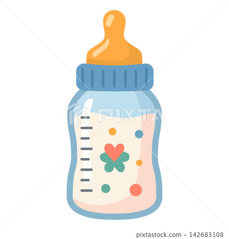 Baby Milk Bottle with Nipple and Measurement Scale Vector Baby Milk Bottle with Nipple and Measurement Scale Vector 142683108