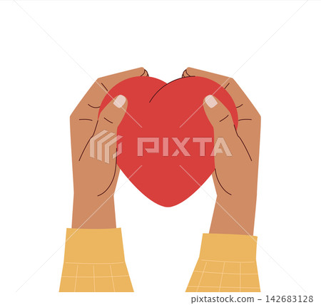 Human hands holding red heart. Concept of sharing love Human hands holding red heart. Concept of sharing love 142683128