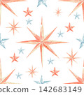 Seamless Pastel Star Pattern with Hand Drawn Celestial Sparkles on White Background 142683149