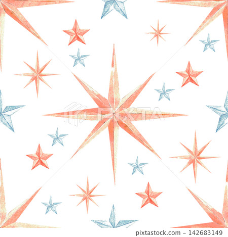 Seamless Pastel Star Pattern with Hand Drawn Celestial Sparkles on White Background Seamless Pastel Star Pattern with Hand Drawn Celestial Sparkles on White Background 142683149