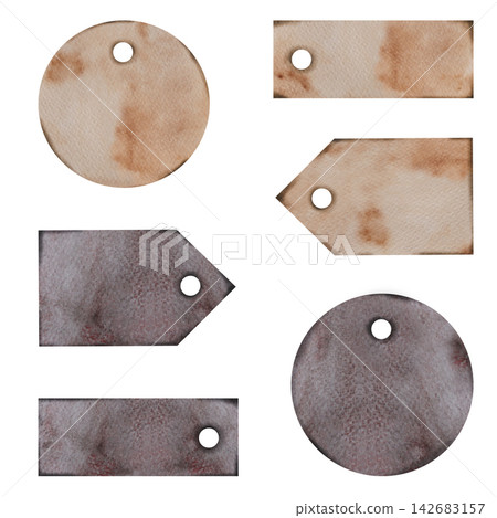 Watercolor Gift Tags Set, Blank Pastel Label Templates Isolated on White Watercolor Gift Tags Set, Blank Pastel Label Templates Isolated on White 142683157